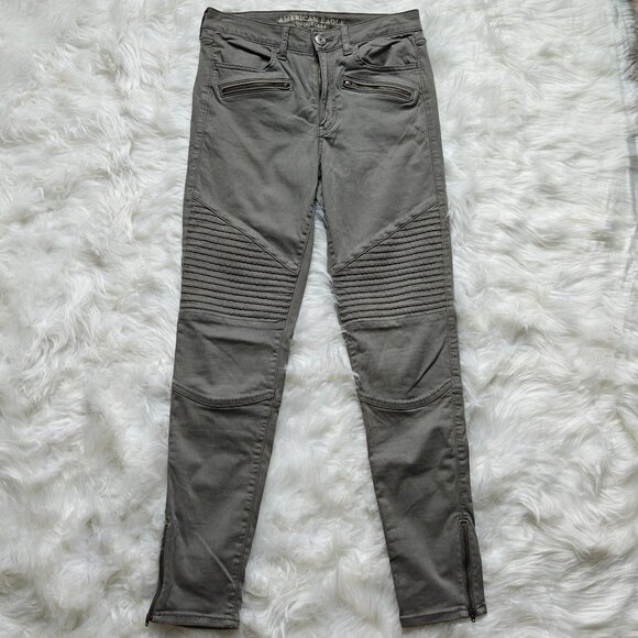 American Eagle Army Green Moto Skinny Pants, SIZE 8 - Picture 1 of 5